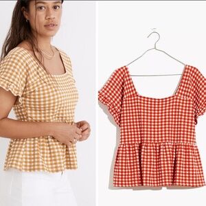 Madewell Gingham Ruffle Hem Peplum Top